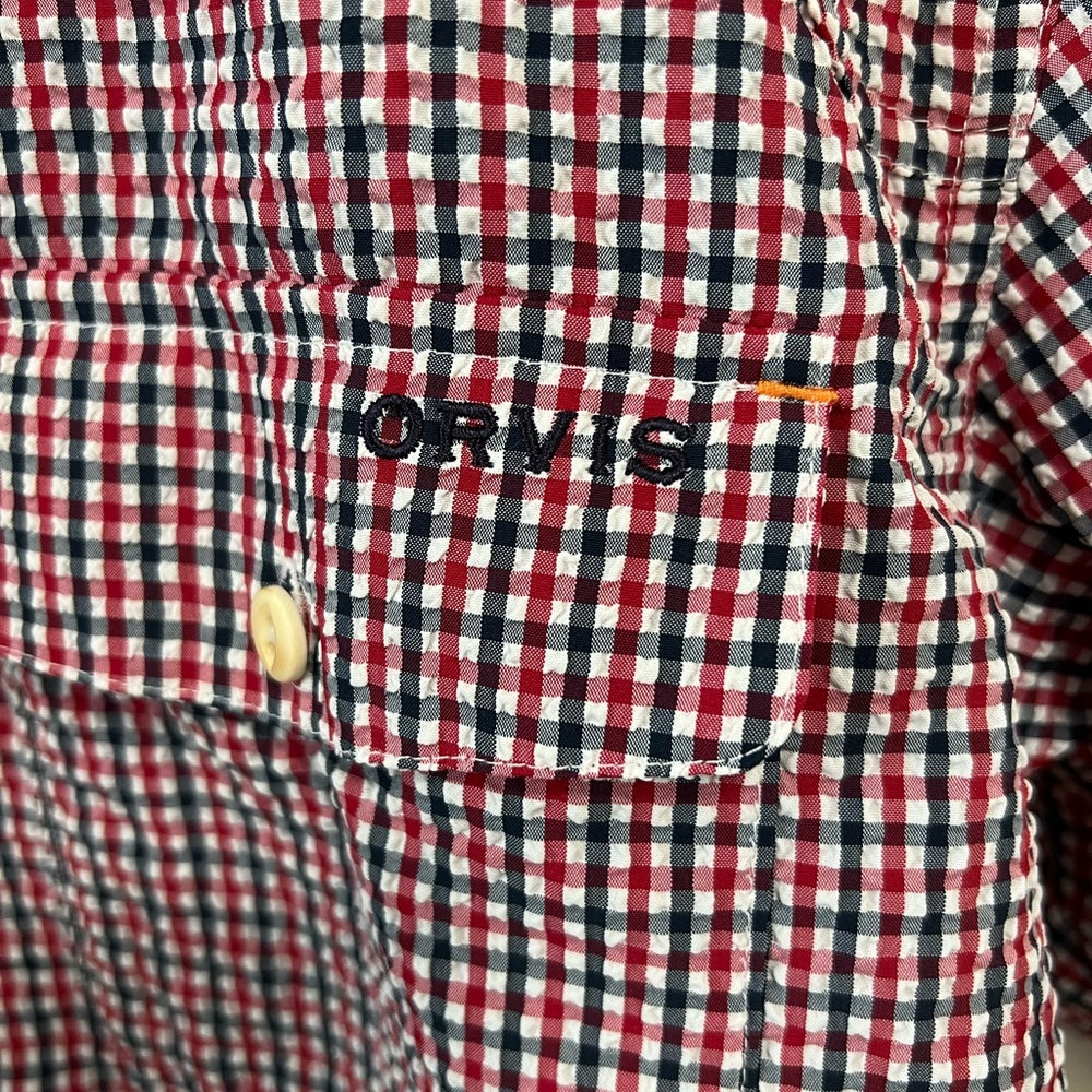 Orvis Clearwater Seersucker Shirt Short Sleeve Button Up Men’s Size Large Casual - Picture 2 of 12